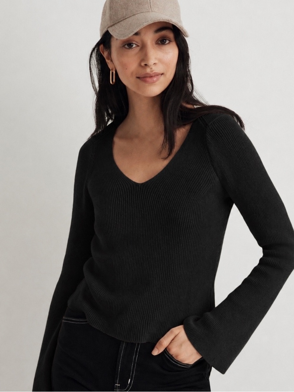Madewell Black V-Neck Knit Sweater